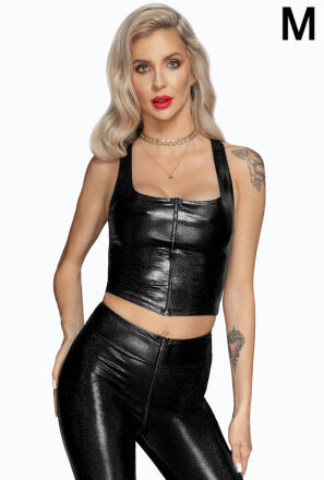 F275 Snake wetlook top with front zipper M
