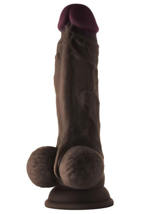 Dildo Na Przyssawce Dong With Balls Mahogany Shaft