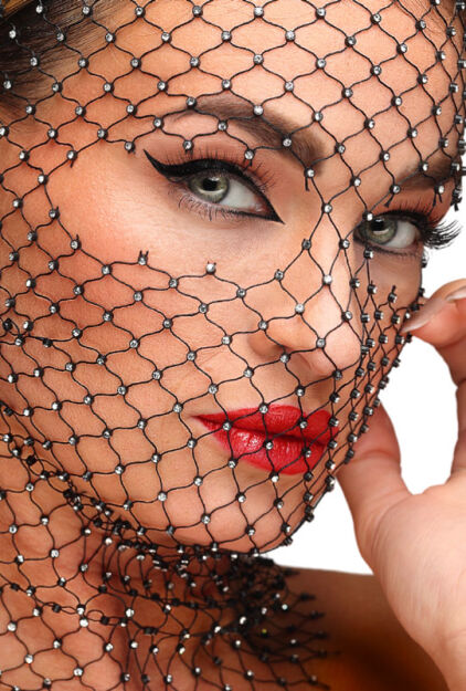 Kinky Diva maska z cyrkoniami Starlet Face Mask Black/Rhinestones