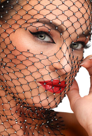 Maska Z Cyrkoniami Starlet Face Mask Black/Rhinestones Kinky Diva