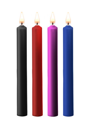 Teasing Wax Candles Large 4-Pack Mixed Color - Wielokolorowy Zestaw Długich Świec Do Bdsm Ouch! by Shots