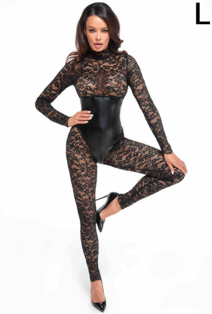 Noir Handmade F299 Enigma lace catsuit with underbust bodice L
