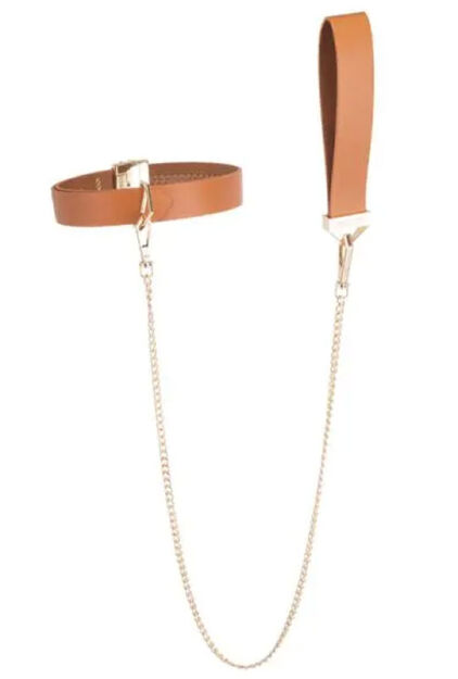Obroża ze smyczą Collar With Leash Set Brown LOCKINK