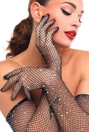 Kinky Diva rękawiczki Starlet Gloves Black/Rhinestones