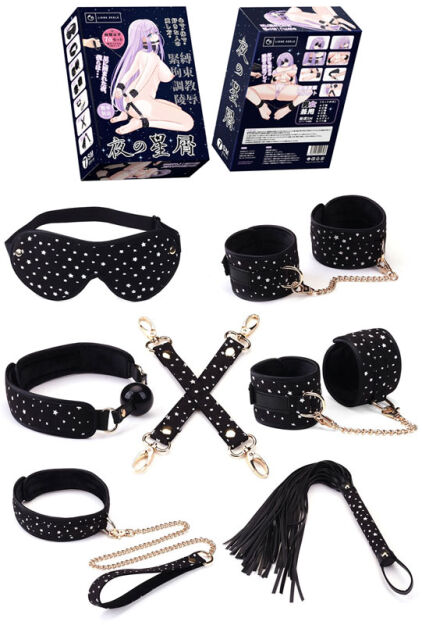 Zestaw Stary Nights 7Pcs Bondage Kit Black Stary Pu Liebe Seele