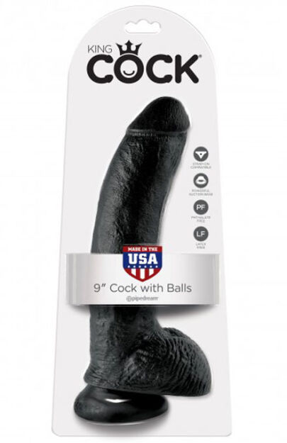 9' Cock With Balls Black Dildo Z Jądrami Czarne 23Cm King Cock
