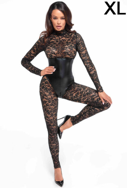 Noir Handmade F299 Enigma lace catsuit with underbust bodice XL