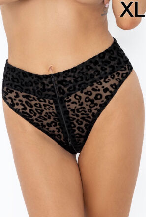 F290 Panties of leopard flock with zipper XL