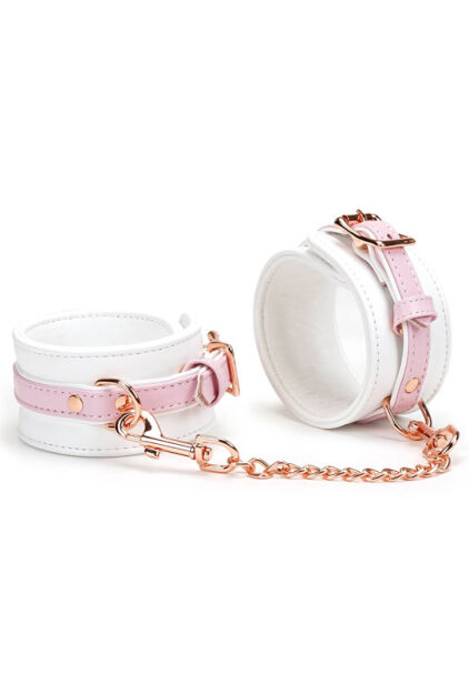 Kajdanki White & Pink Fairy Goat Leather Ankle Cuffs Liebe Seele