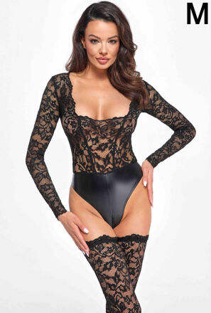 F296 Psyche bodysuit of lace and wetlook M