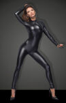 Kombinezon F162 Powerwetlook overall with leash M Noir Handmade - 2