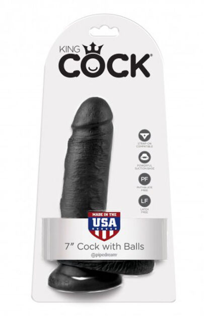 7' Cock With Balls Black Dildo Z Jądrami Czarne 18Cm King Cock