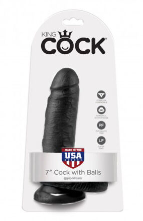 7' Cock With Balls Black Dildo Z Jądrami Czarne 18Cm King Cock