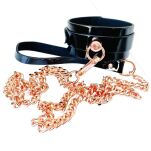 Kinky Diva zestaw High Gloss O-Ring Collar+Leash Black/Rose Gold - 5