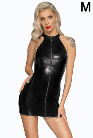 F278 Snake wetlook mini-dress with front zipper M