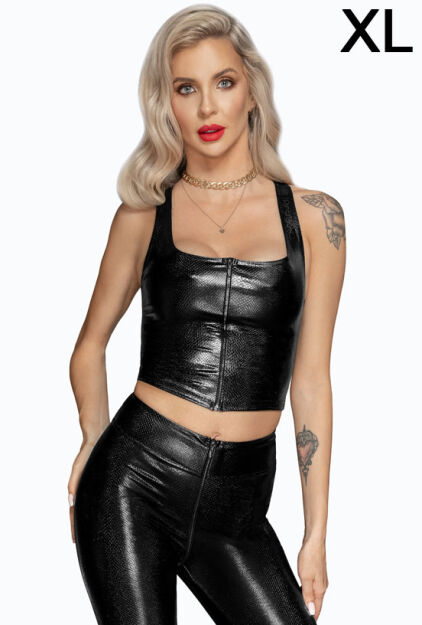 Top F275 Snake Wetlook With Front Zipper Xl Noir Handmade