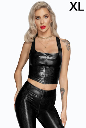 F275 Snake wetlook top with front zipper XL