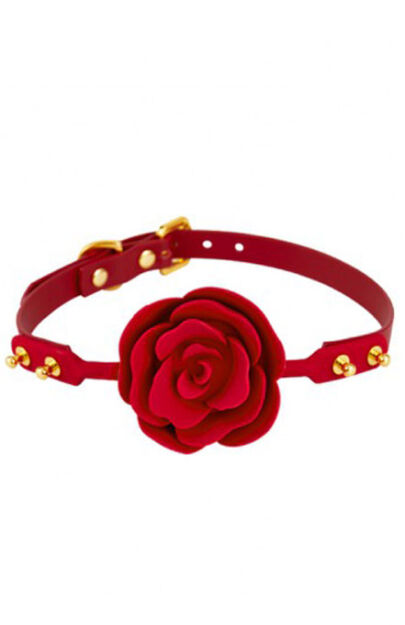 Silikonowy Knebel W Kształcie Róży Z Czerwonymi Paskami Zalo & Upko Rose Ball Gag Red Straps UPKO