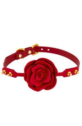 Silikonowy knebel w kształcie róży z czerwonymi paskami Zalo & Upko Rose Ball Gag Red Straps
