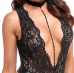 Body F297 Libido Deep-V Bodysuit S Noir Handmade - 4