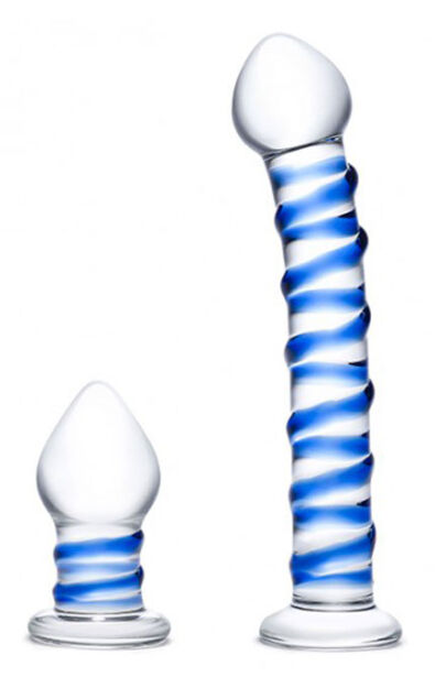 Zestaw Szklane Dildo I Szklana Zatyczka Double Penetration S Swirly Dildo & Butt Plug Set 2 Pcs Glas
