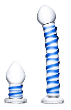 Zestaw Szklane Dildo I Szklana Zatyczka Double Penetration S Swirly Dildo & Butt Plug Set 2 Pcs Glas