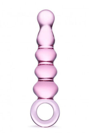 Różowe szklane dildo z uchwytem Glas Quintessence Beaded Glass Anal Slider