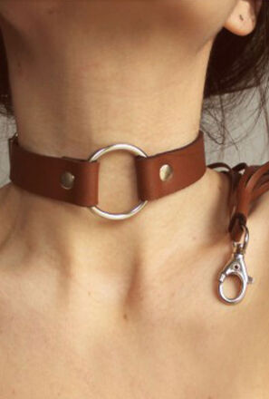 Skórzany chocker Estera brązowy