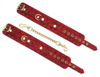 Kinbaku Ukiyoe Red Rosy Lamb Leather Ankle Cuffs Liebe Seele - 3