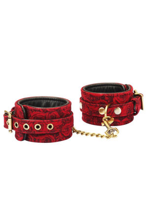 Kinbaku Ukiyoe Red Rosy Lamb Leather Ankle Cuffs Liebe Seele