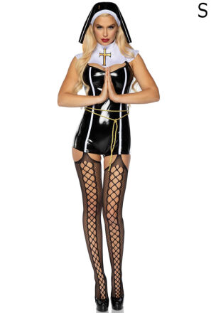Przebranie Zakonnicy Vinyl Sinful Sister Romper S Leg Avenue