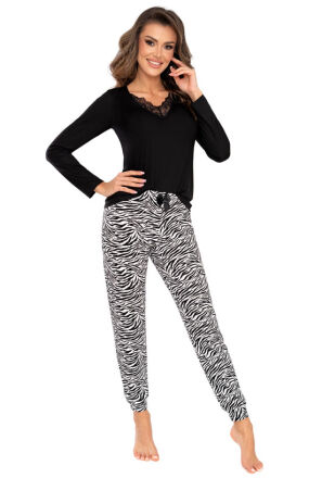 Zebra Long Black Piżama damska