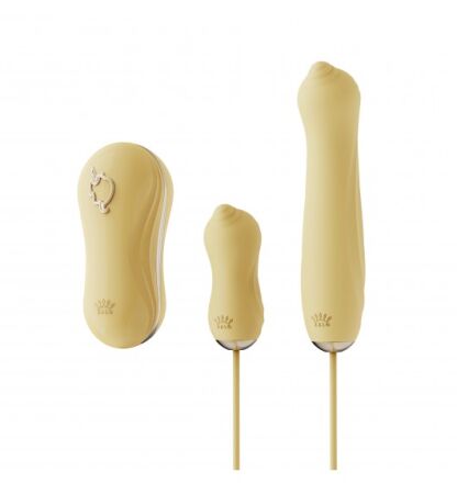 Zestaw bezdotykowy stymulator łechtaczki wraz z dwoma wibratorami Zalo Unicorn Set Lemon Yellow