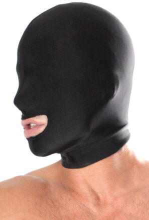 Maska Fetish Fantasy Series Spandex Open Mouth Hood Black Pipedream