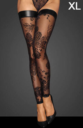 F243 Tulle stockings patterned flock embroidery XL