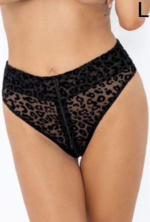F290 Panties of leopard flock with zipper L