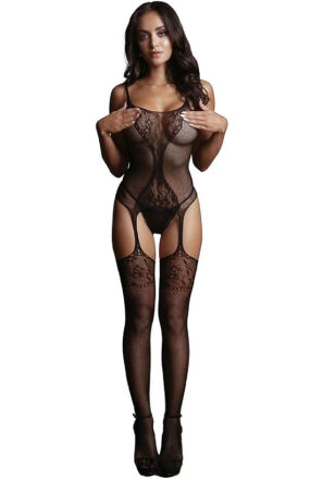 Le Désir Fishnet and Lace Bodystocking Black 022 OS