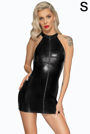 F278 Snake wetlook mini-dress with front zipper S