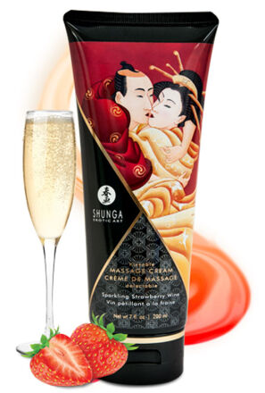 Jadalny krem do masażu o smaku szampana z truskawkami Shunga Kissable Massage Cream Sparkling Strawberry Wine 200 ml