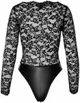 Body F296 Psyche bodysuit of lace and wetlook XL Noir Handmade - 9