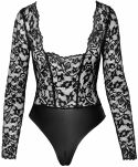 Body F296 Psyche bodysuit of lace and wetlook XL Noir Handmade - 8