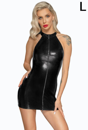 F278 Snake wetlook mini-dress with front zipper L
