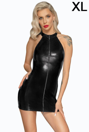 F278 Snake wetlook mini-dress with front zipper XL