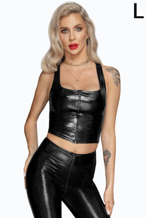 F275 Snake wetlook top with front zipper L