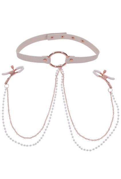 S&M Peaches ‘N Creame Collar With Nipple Clamps Sportsheets
