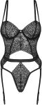 Yaskana teddy Czarne body z paskami do pończoch - 7