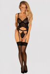 Yaskana teddy Czarne body z paskami do pończoch - 3