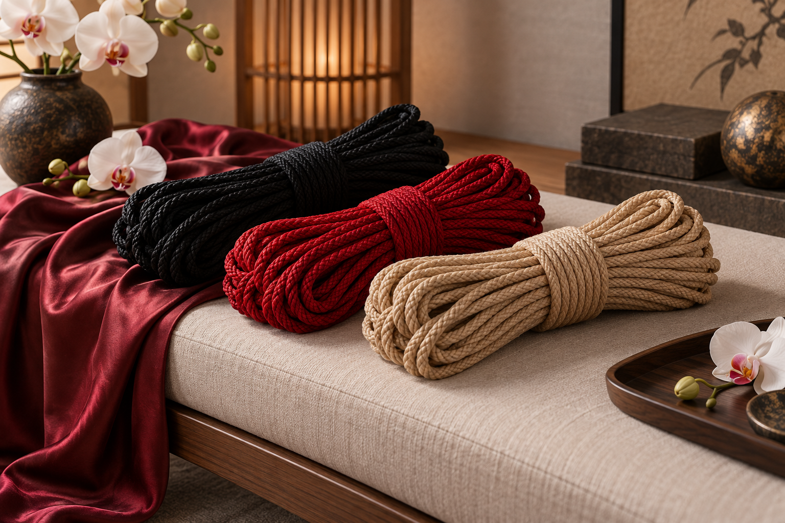 Czarna, czerwona i naturalna lina do rope bondage Liny do rope bondage