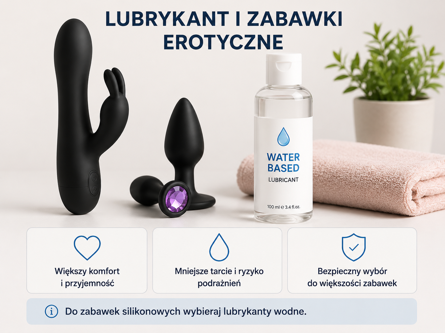Lubrykant wodny obok zabawek erotycznych jako uniwersalny wybór do gadżetów