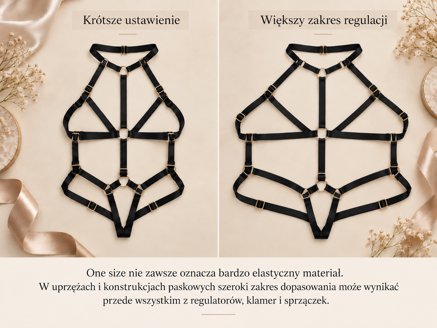 Uprząż erotyczna one size z regulowanymi paskami i sprzączkami